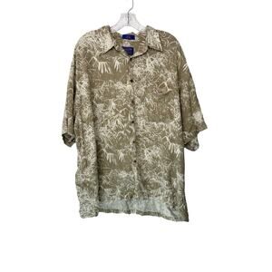 Pendleton Men's Shirt Tan Silk Beachy Resort Button Down Short Sleeve Size XL